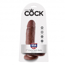 KING COCK - 7 DILDO CASTANHO COM BOLAS 17.8 CM
