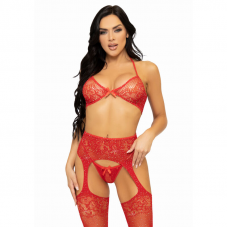 LEG AVENUE - CONJUNTO TRÊS PEAS SUTI, CORDO E MEIA TAMANHO ÚNICO - VERMELHO