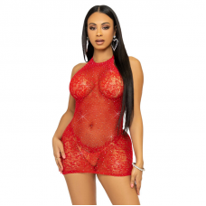 LEG AVENUE - MINI VESTIDO DE STRAS HALTER TAMANHO ÚNICO - VERMELHO