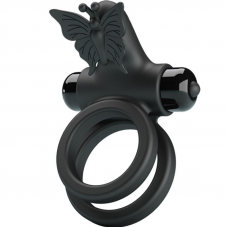 PRETTY LOVE - ANEL VIBRADOR DUPLO COM ESTIMULADOR PRETO