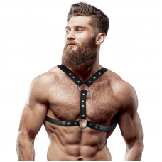 FETISH SUBMISSIVE ATTITUDE - ARNÊS DE PEITO DE COURO ECO COM APOIO DUPLO E PREGOS PARA HOMENS