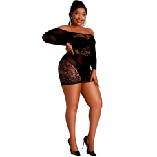 MOONLIGHT - MODELO 7 VESTIDO MANGA COMPRIDA PRETO PLUS SIZE