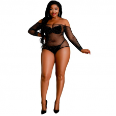 MOONLIGHT - MODELO 9 BODY MANGA COMPRIDA PRETO BRILHANTE PLUS SIZE