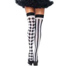 LEG AVENUE - MEIAS ALTAS ARLEQUIN PRETAS/BRANCAS
