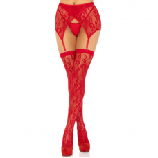 LEG AVENUE - COXAS DE RENDA E CINTO DE LIGAS VERMELHO